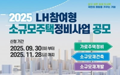 LH, 공공참여형 소규모주택정비사업 공모…11월까지 접수
