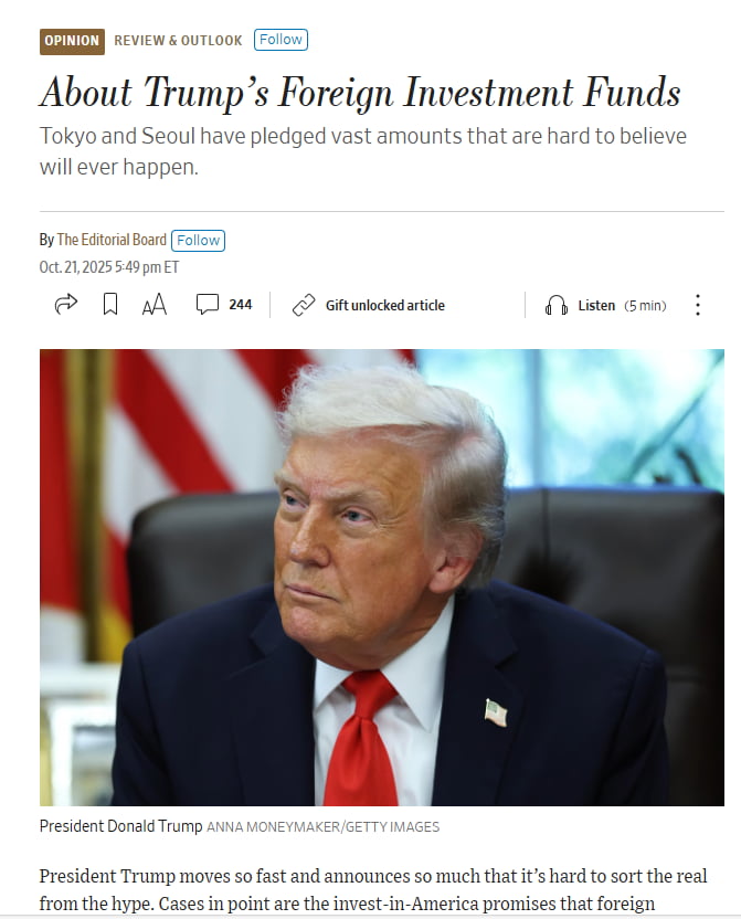 월스트리트저널 사설. 사진은 게티이미지/월스트리트저널 화면 캡처. 